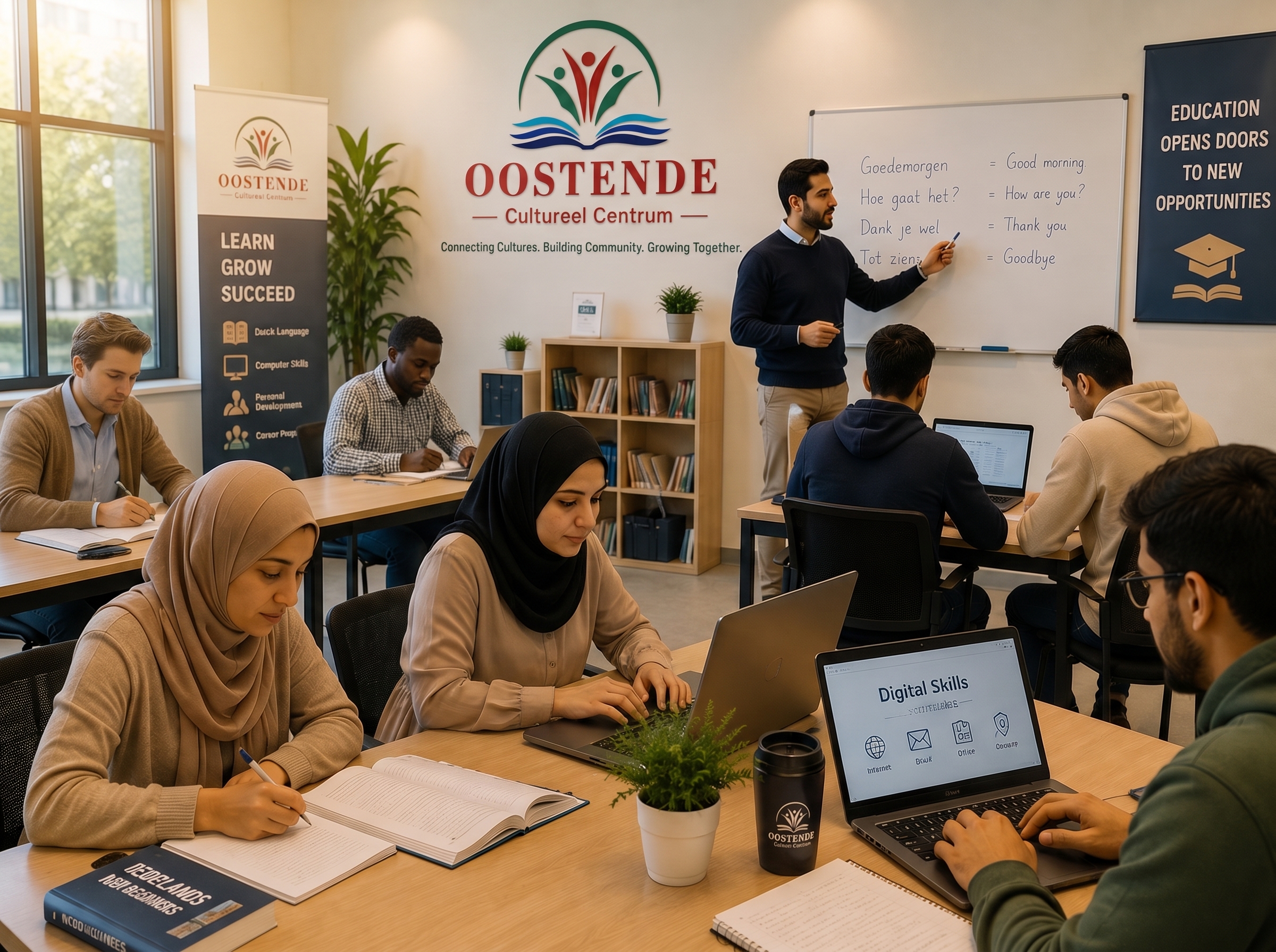 Volwassenen leren taal- en digitale vaardigheden in het Oostende Cultureel Centrum
