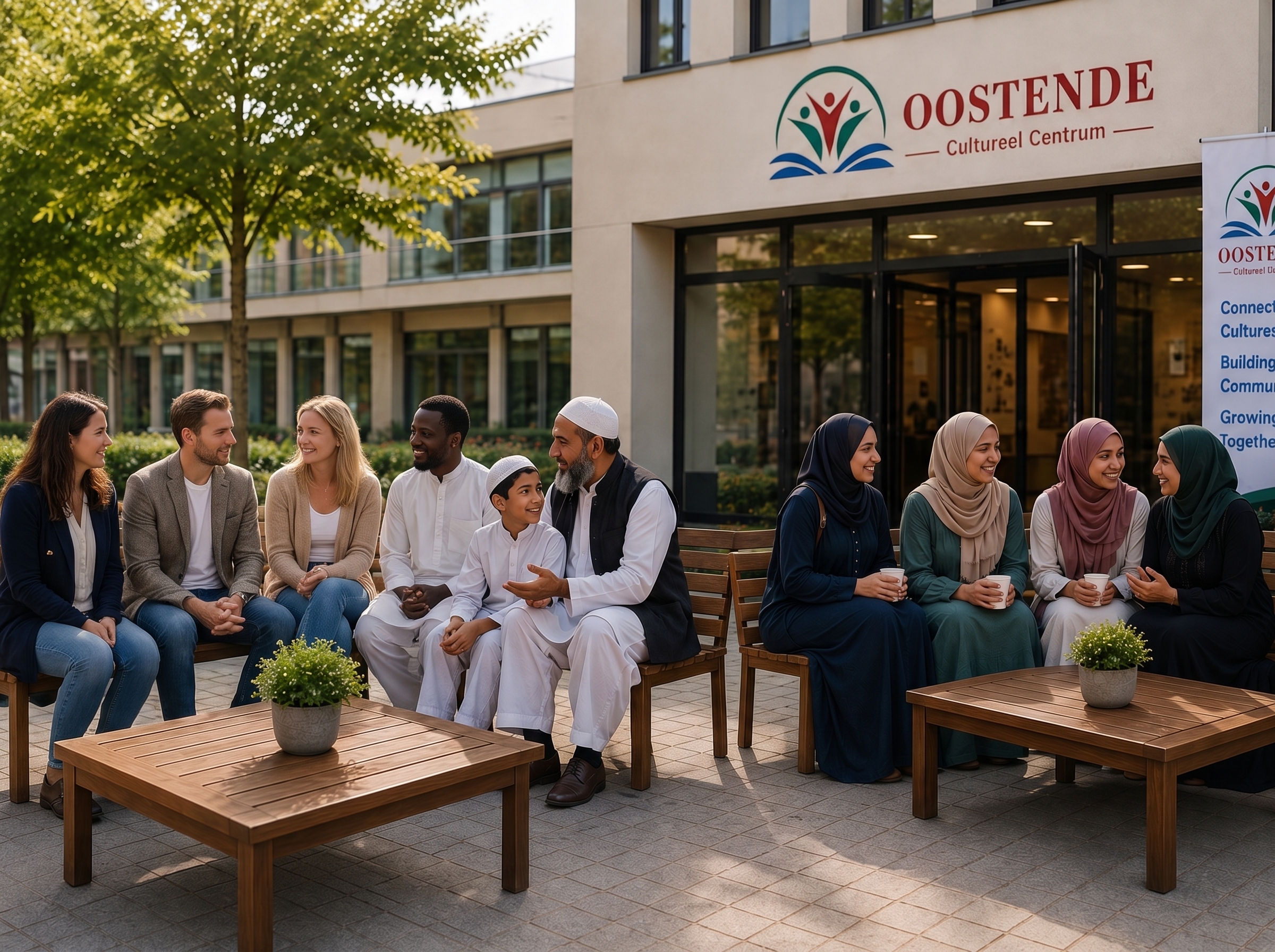 Gemeenschapsbijeenkomst buiten het Oostende Cultureel Centrum